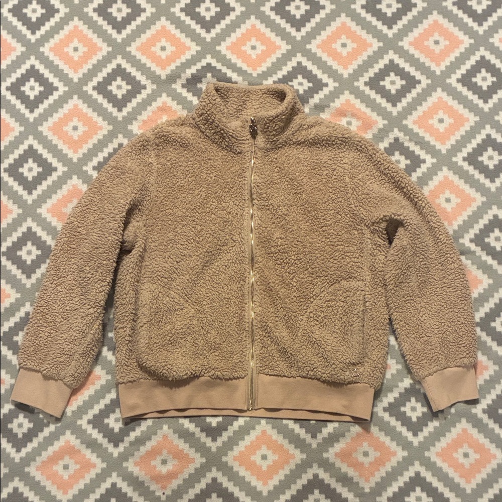 Calvin Klein Womems Beige Sherpa Zip-Up Jacket Size Large